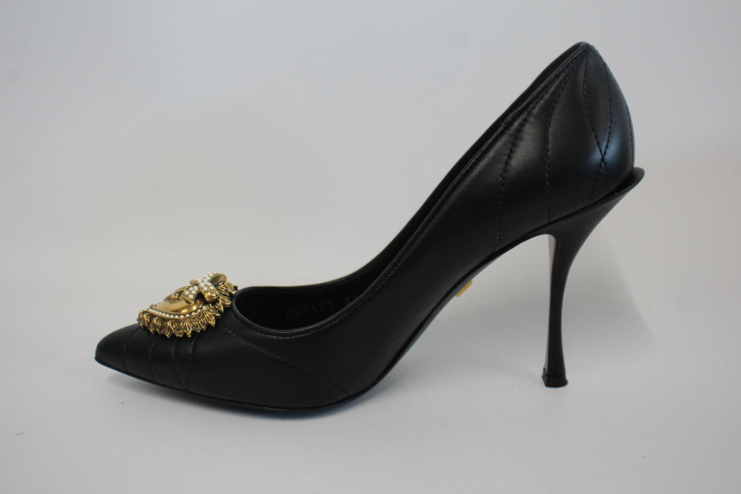 DOLCE & GABBANA Ladies Black Leather Embellished Devotion Pumps EU39 UK6 NEW