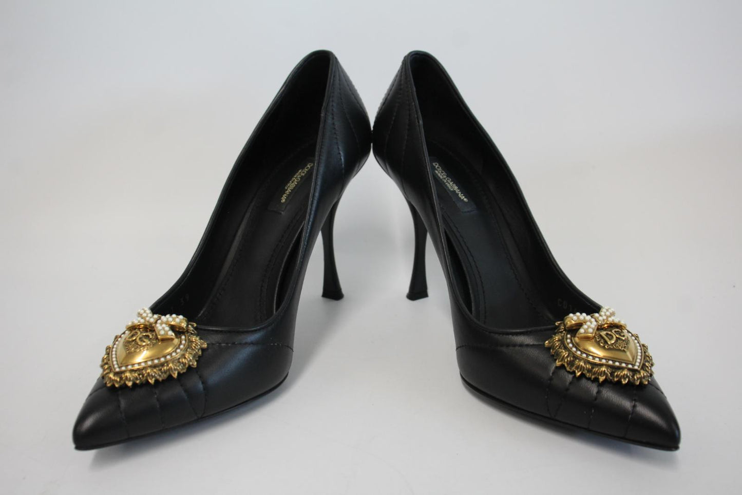 DOLCE & GABBANA Ladies Black Leather Embellished Devotion Pumps EU39 UK6 NEW