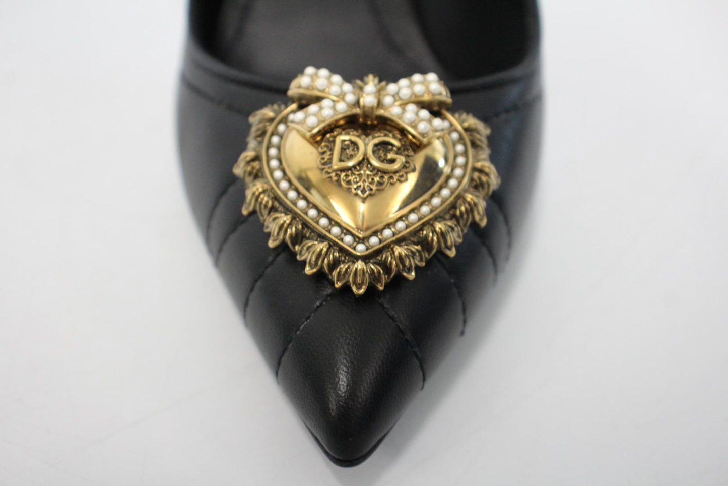 DOLCE & GABBANA Ladies Black Leather Embellished Devotion Pumps EU39 UK6 NEW