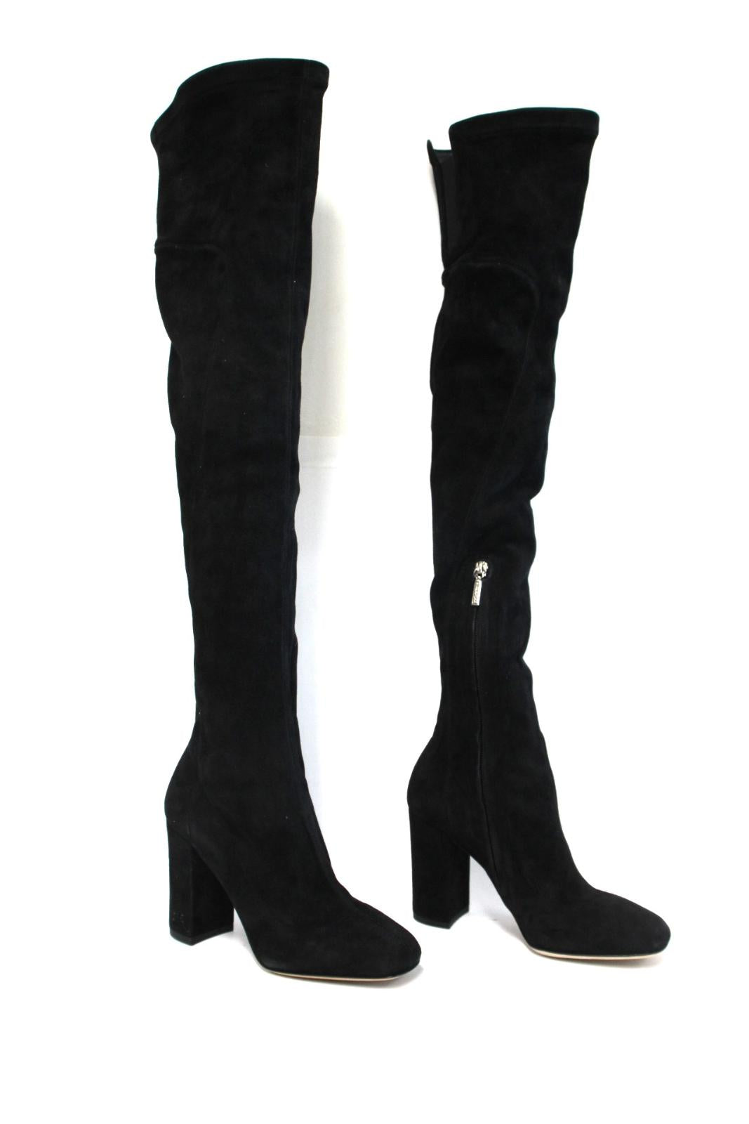 DOLCE & GABBANA Ladies Suede Pull-On Thigh High Block Heel Boots EU37 UK4 NEW