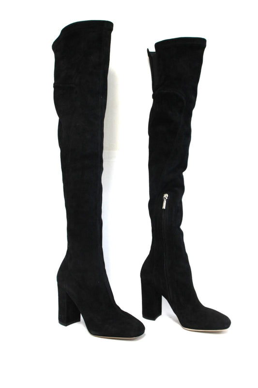 DOLCE & GABBANA Ladies Suede Pull-On Thigh High Block Heel Boots EU37 UK4 NEW