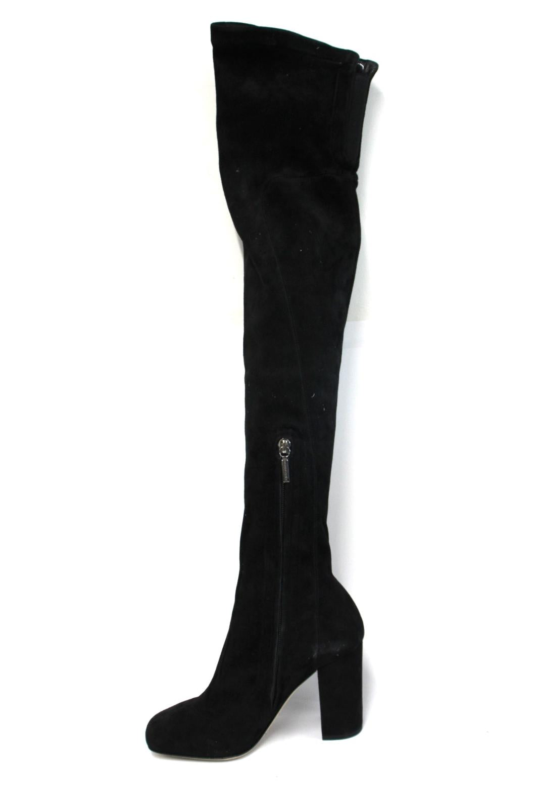 DOLCE & GABBANA Ladies Suede Pull-On Thigh High Block Heel Boots EU37 UK4 NEW