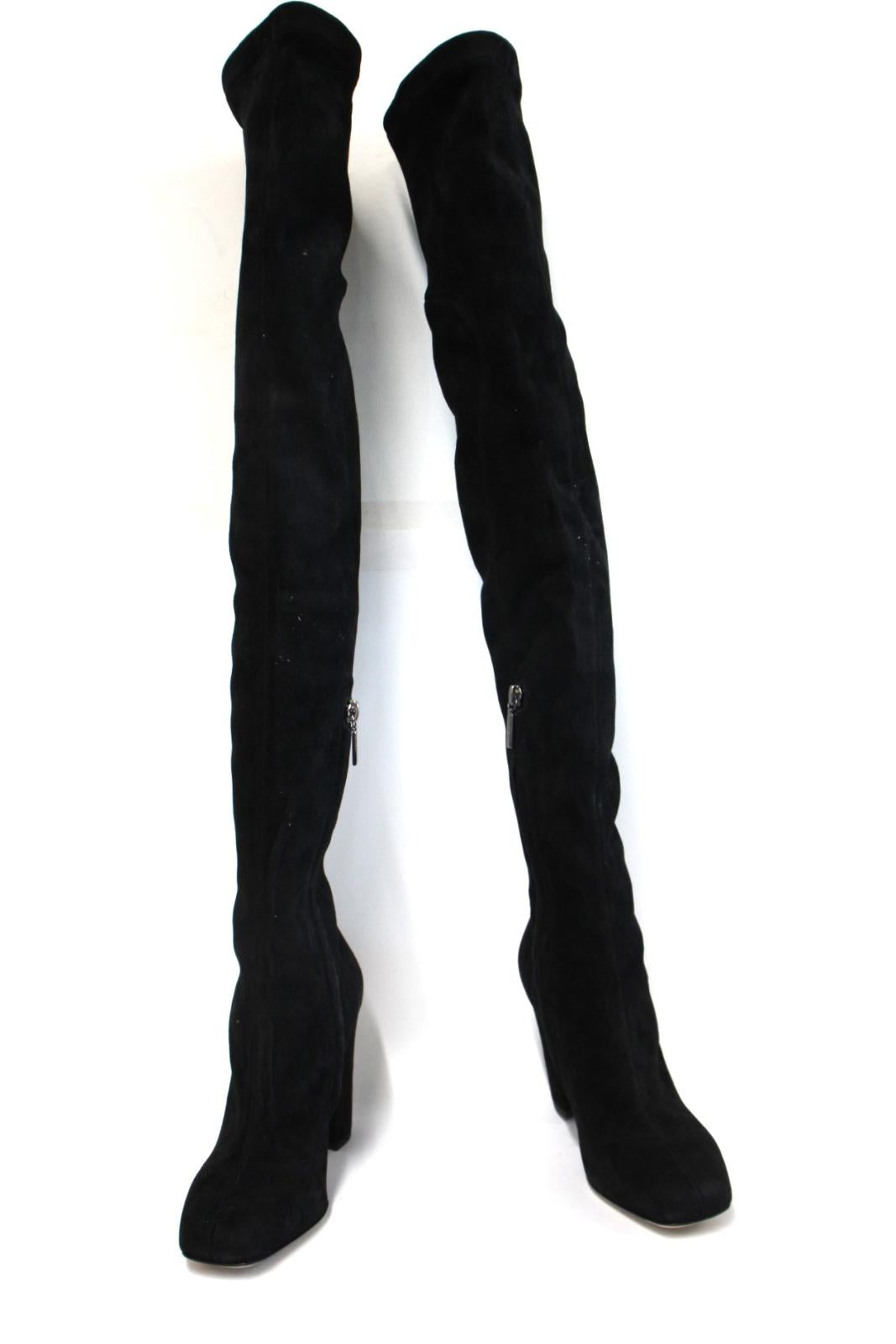 DOLCE & GABBANA Ladies Suede Pull-On Thigh High Block Heel Boots EU37 UK4 NEW