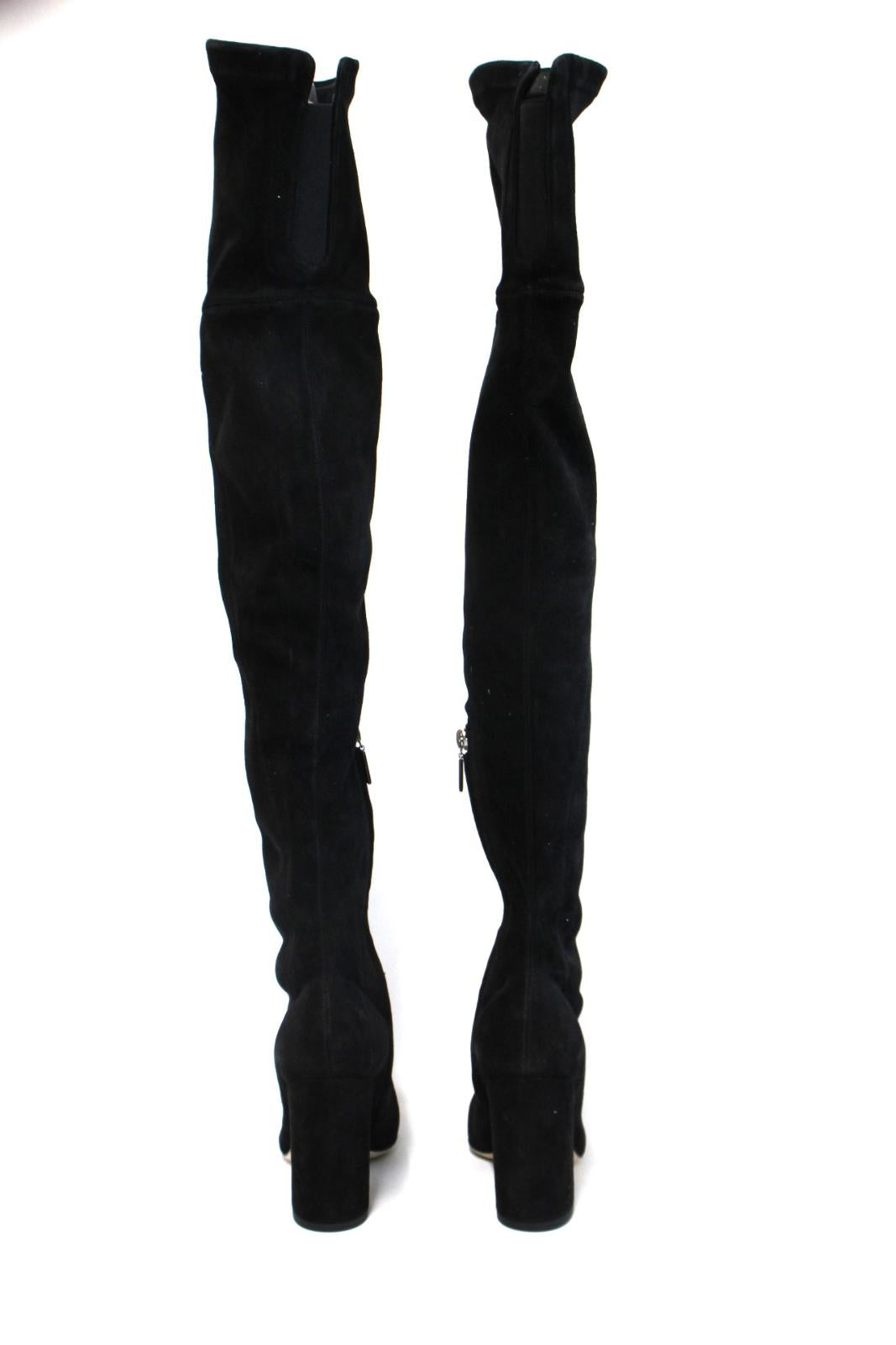 DOLCE & GABBANA Ladies Suede Pull-On Thigh High Block Heel Boots EU37 UK4 NEW