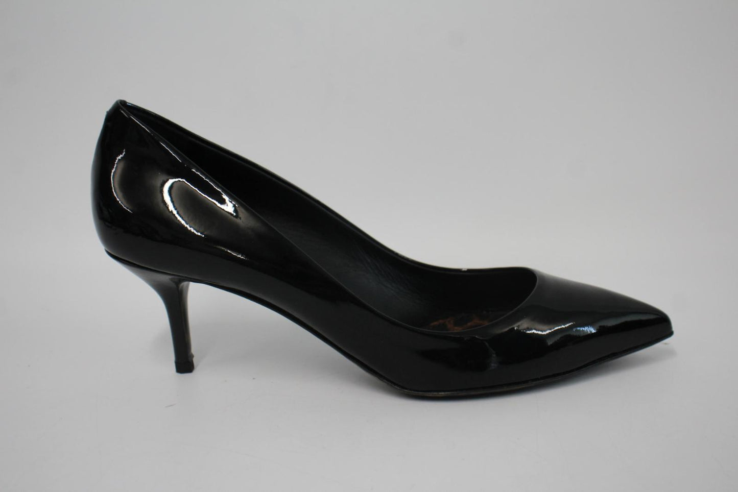 DOLCE & GABBANA Ladies Black Patent Leather Leopard Print Sole Pumps UK7.5 NEW