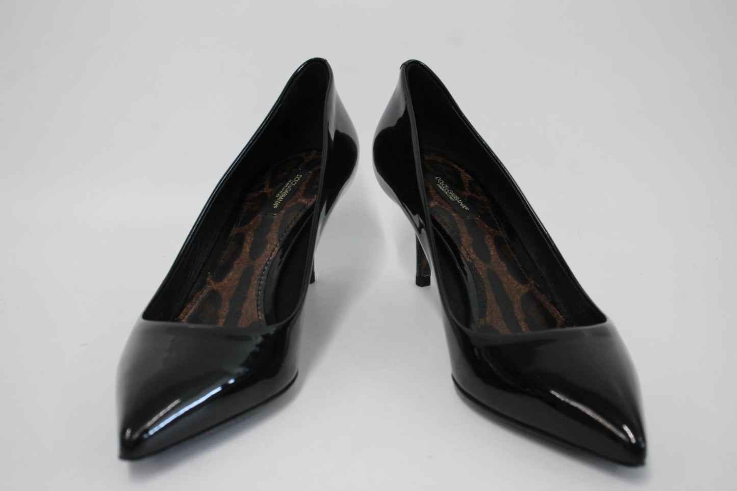 DOLCE & GABBANA Ladies Black Patent Leather Leopard Print Sole Pumps UK7.5 NEW