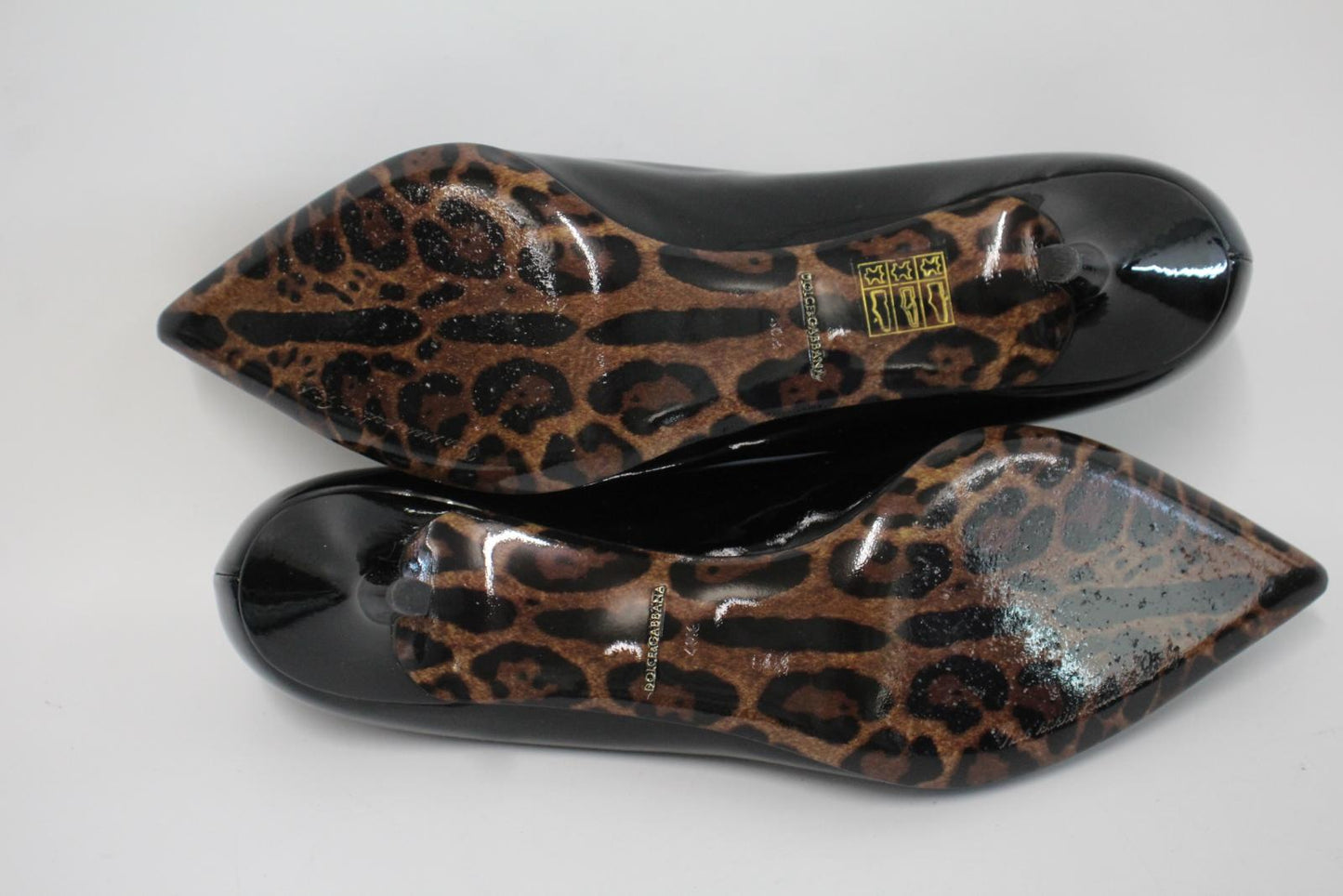 DOLCE & GABBANA Ladies Black Patent Leather Leopard Print Sole Pumps UK7.5 NEW