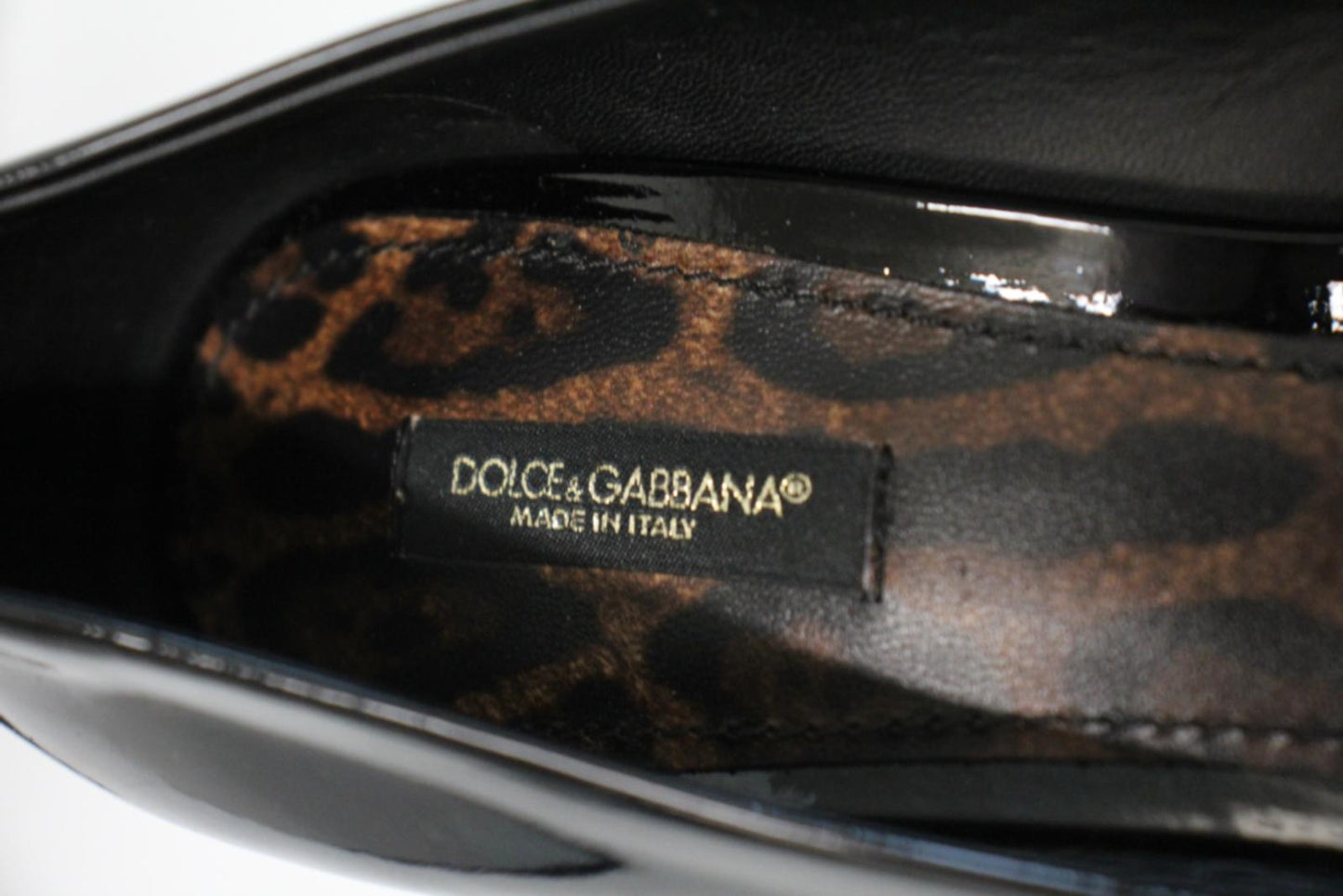 DOLCE & GABBANA Ladies Black Patent Leather Leopard Print Sole Pumps UK7.5 NEW