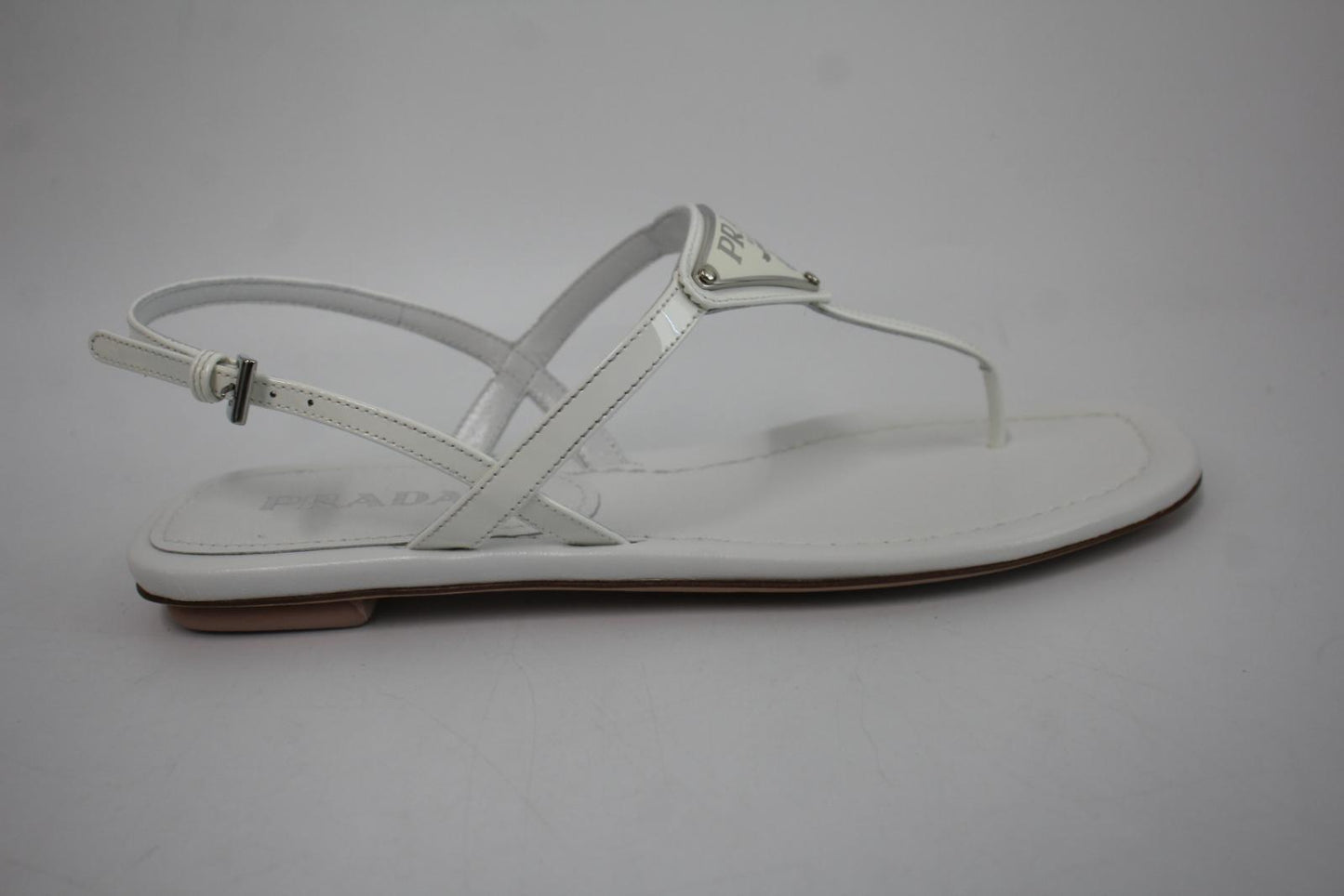 PRADA Ladies White Leather Triangle Logo Strappy Flat Sandals EU36 UK3 NEW