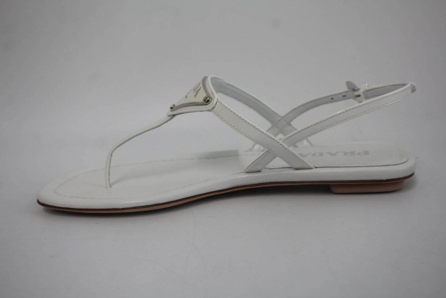 PRADA Ladies White Leather Triangle Logo Strappy Flat Sandals EU36 UK3 NEW