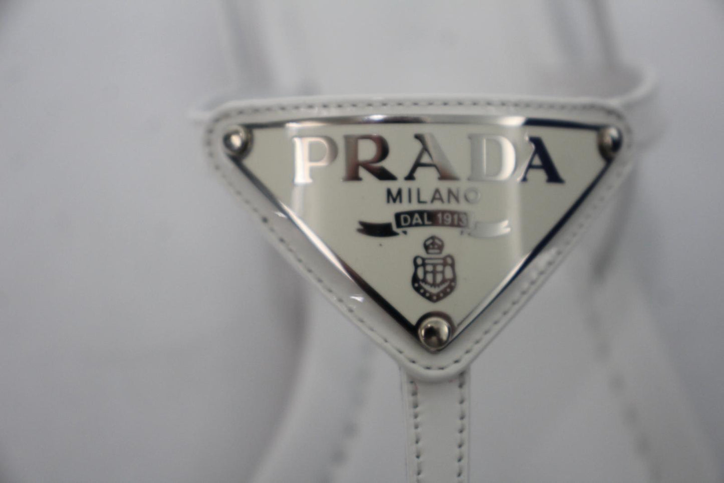 PRADA Ladies White Leather Triangle Logo Strappy Flat Sandals EU36 UK3 NEW