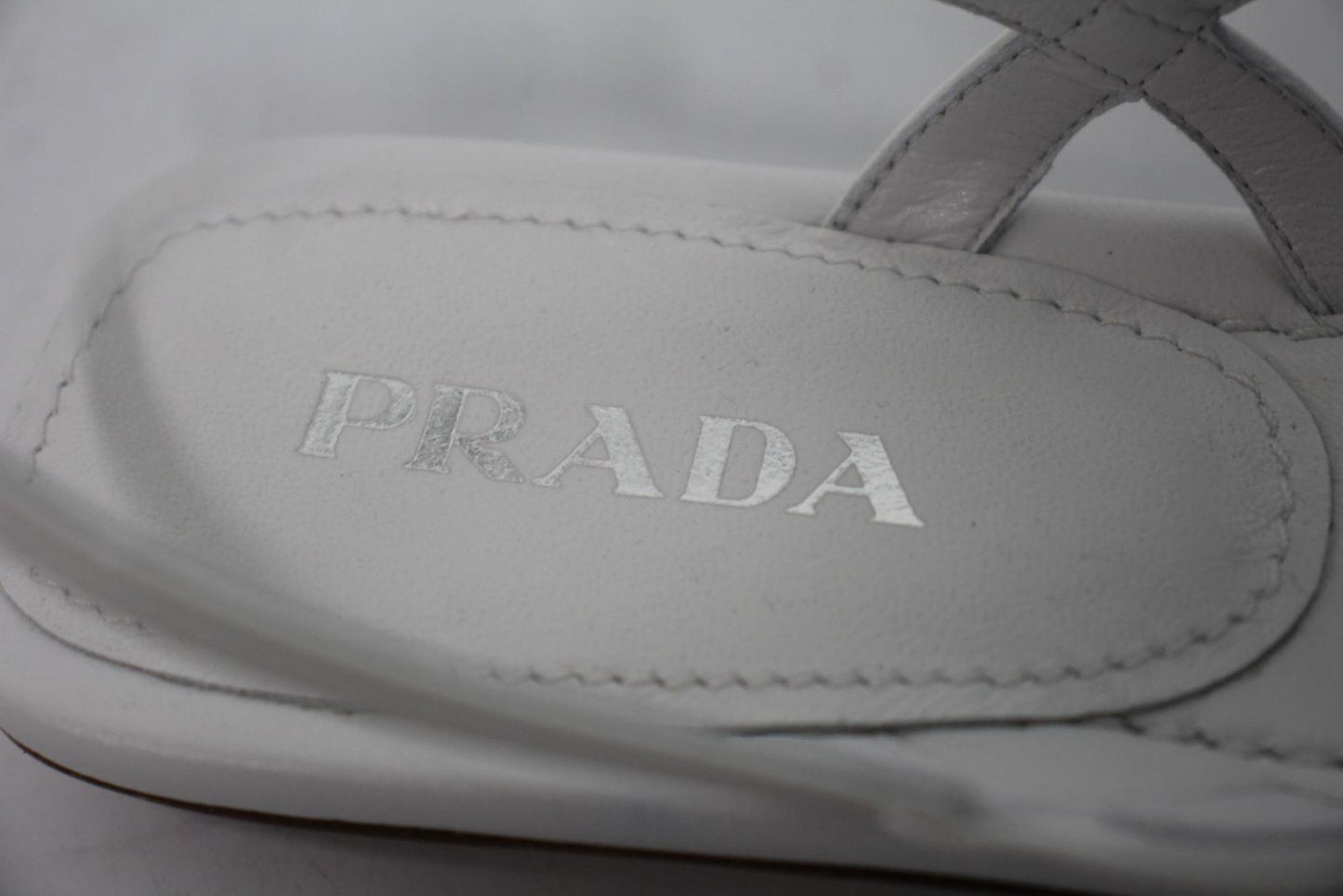 PRADA Ladies White Leather Triangle Logo Strappy Flat Sandals EU36 UK3 NEW