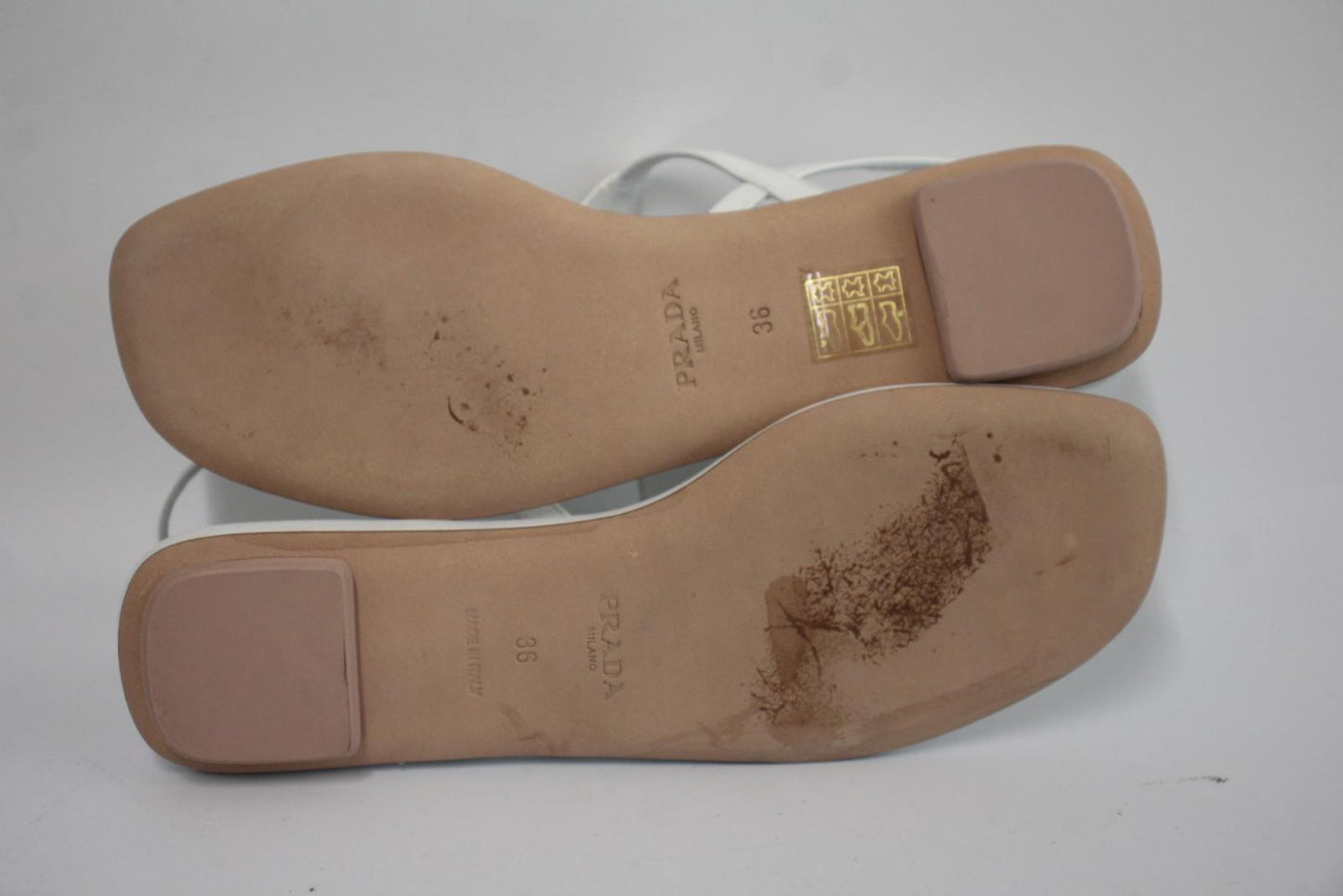 PRADA Ladies White Leather Triangle Logo Strappy Flat Sandals EU36 UK3 NEW
