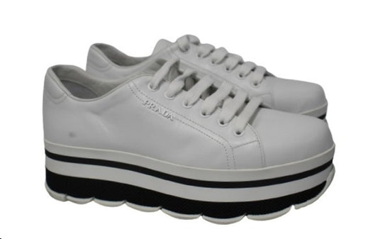 PRADA Ladies White Leather Chunky Sole Lace-Up Sneakers Trainers EU39 UK6 NEW