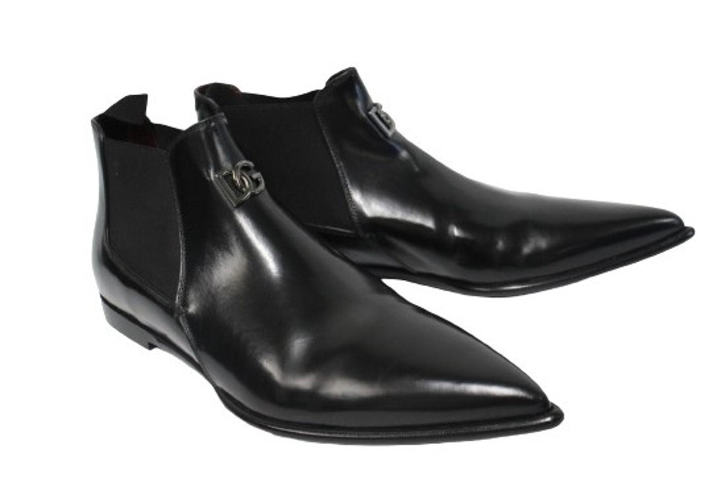 DOLCE & GABBANA Men's Black Leather Pointed Toe Logo Detail Shoes UK8.5 NEW