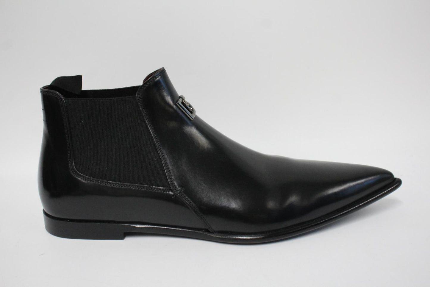 DOLCE & GABBANA Men's Black Leather Pointed Toe Logo Detail Shoes UK8.5 NEW