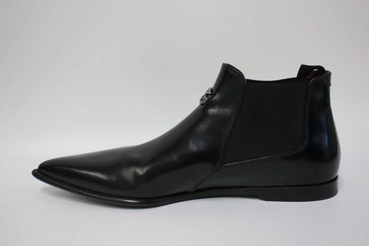 DOLCE & GABBANA Men's Black Leather Pointed Toe Logo Detail Shoes UK8.5 NEW