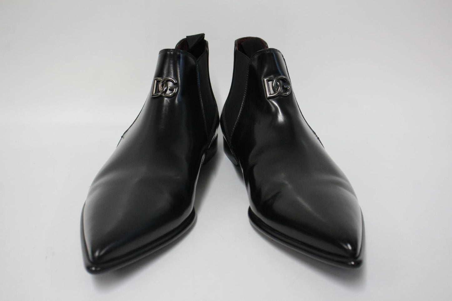 DOLCE & GABBANA Men's Black Leather Pointed Toe Logo Detail Shoes UK8.5 NEW