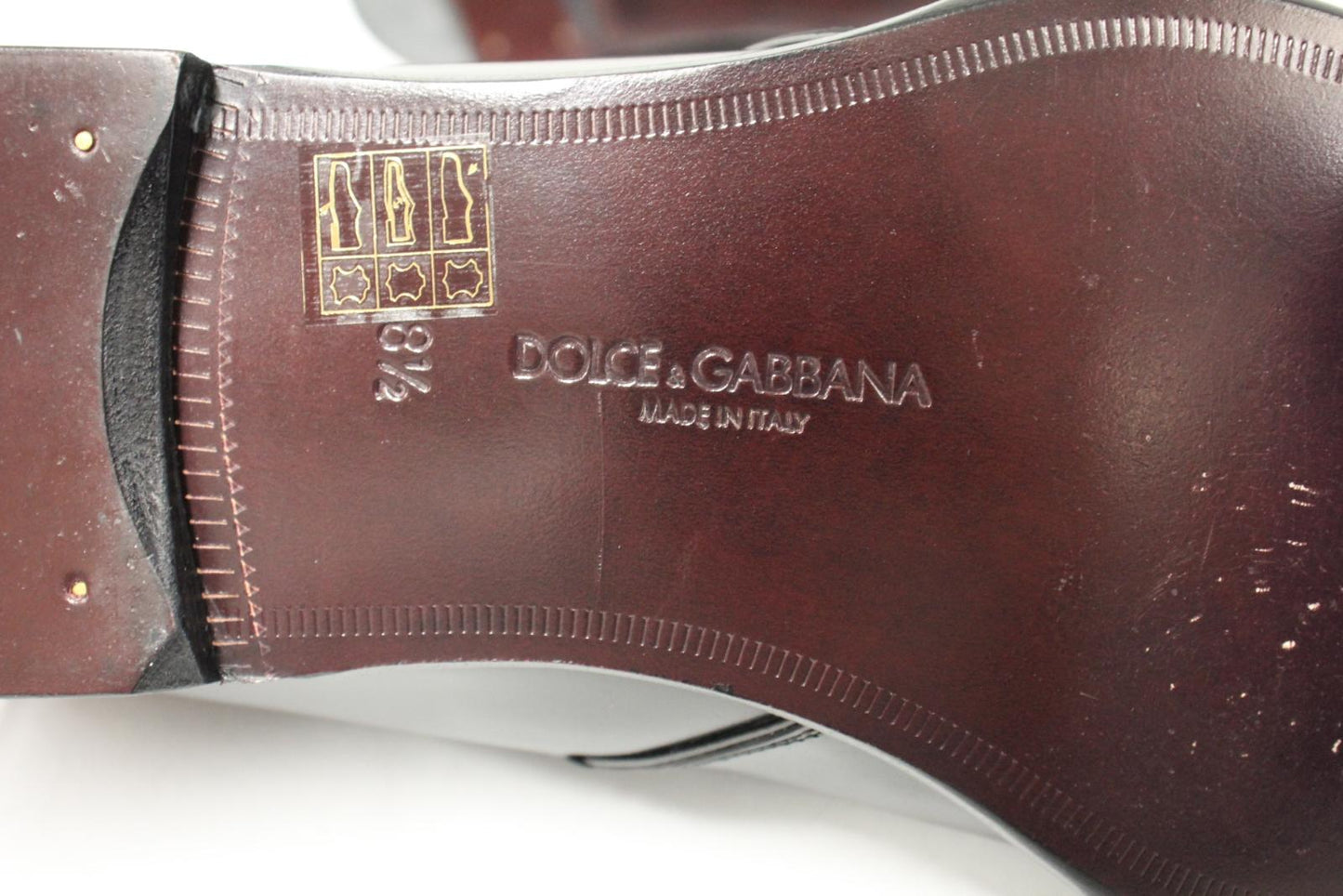 DOLCE & GABBANA Men's Black Leather Pointed Toe Logo Detail Shoes UK8.5 NEW