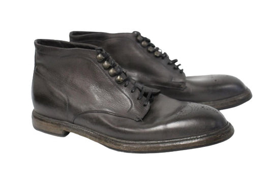 DOLCE & GABBANA Men's Dark Brown Leather Brogue Detail Ankle Boots UK10 NEW