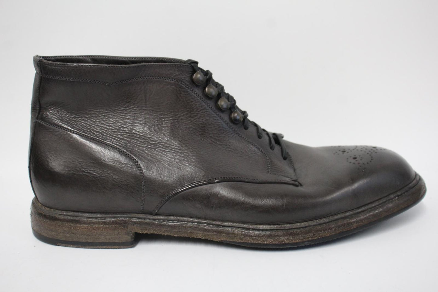 DOLCE & GABBANA Men's Dark Brown Leather Brogue Detail Ankle Boots UK10 NEW