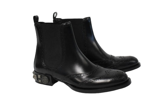 DOLCE & GABBANA Ladies Black Leather Studded Heel Brogue Chelsea Boots UK6 NEW