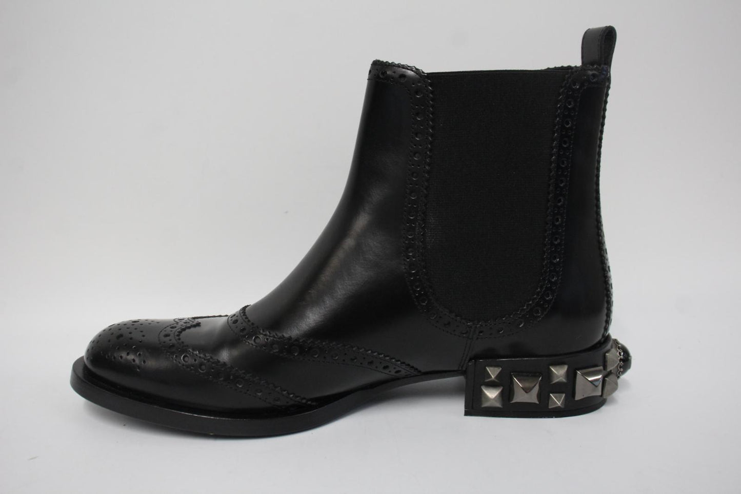 DOLCE & GABBANA Ladies Black Leather Studded Heel Brogue Chelsea Boots UK6 NEW