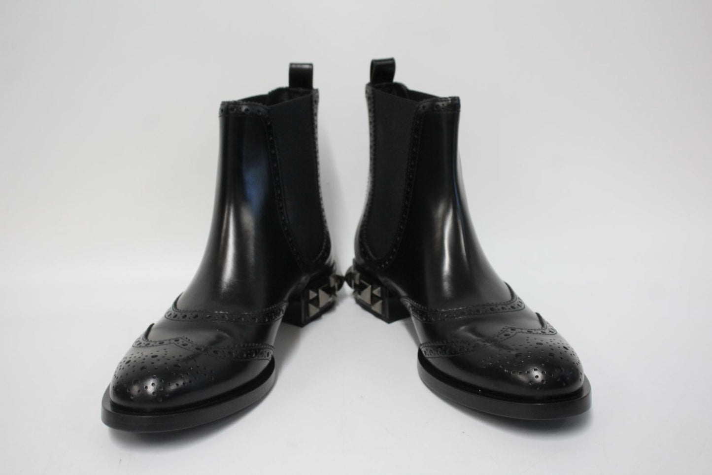 DOLCE & GABBANA Ladies Black Leather Studded Heel Brogue Chelsea Boots UK6 NEW