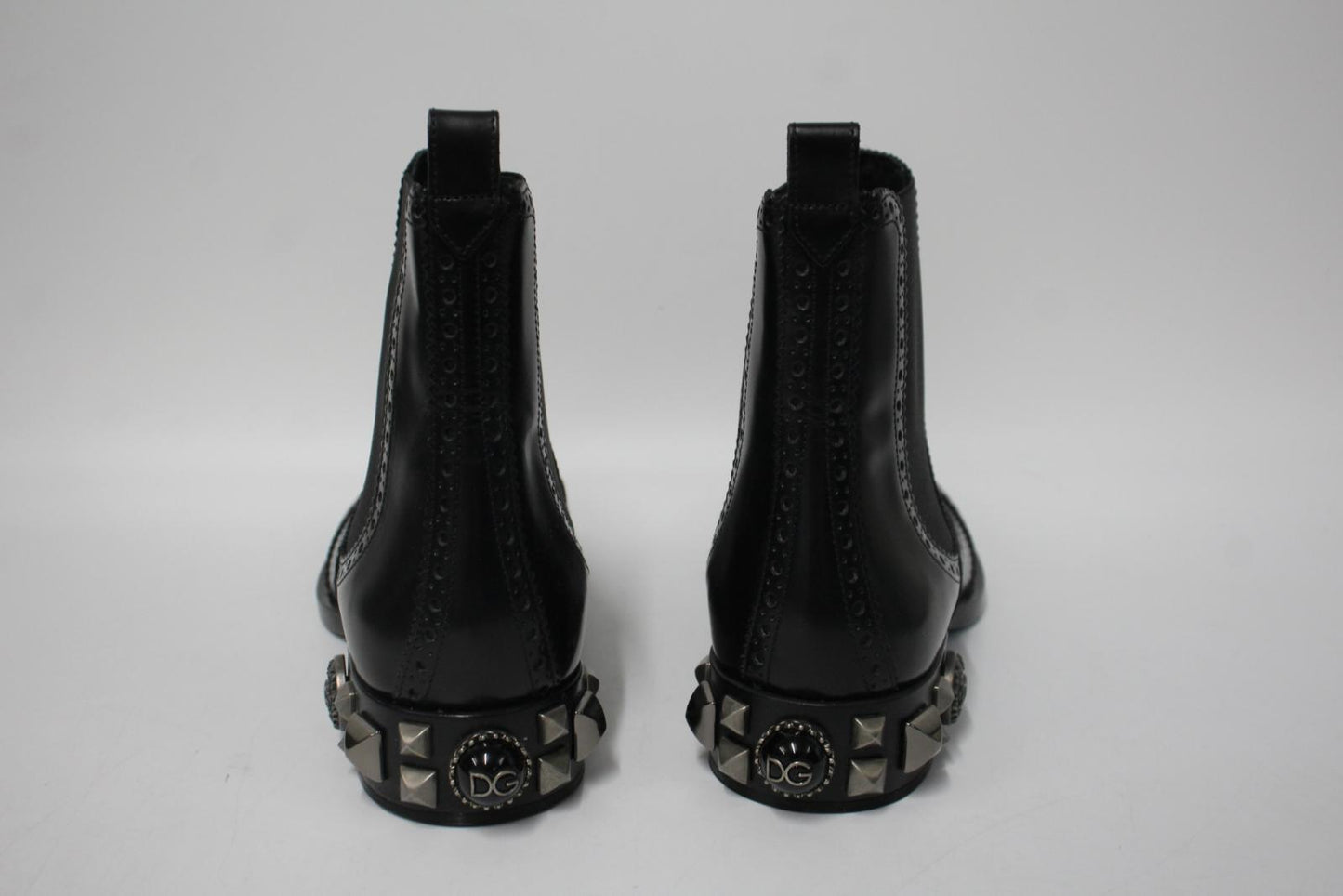 DOLCE & GABBANA Ladies Black Leather Studded Heel Brogue Chelsea Boots UK6 NEW