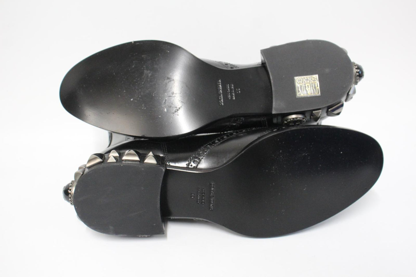 DOLCE & GABBANA Ladies Black Leather Studded Heel Brogue Chelsea Boots UK6 NEW
