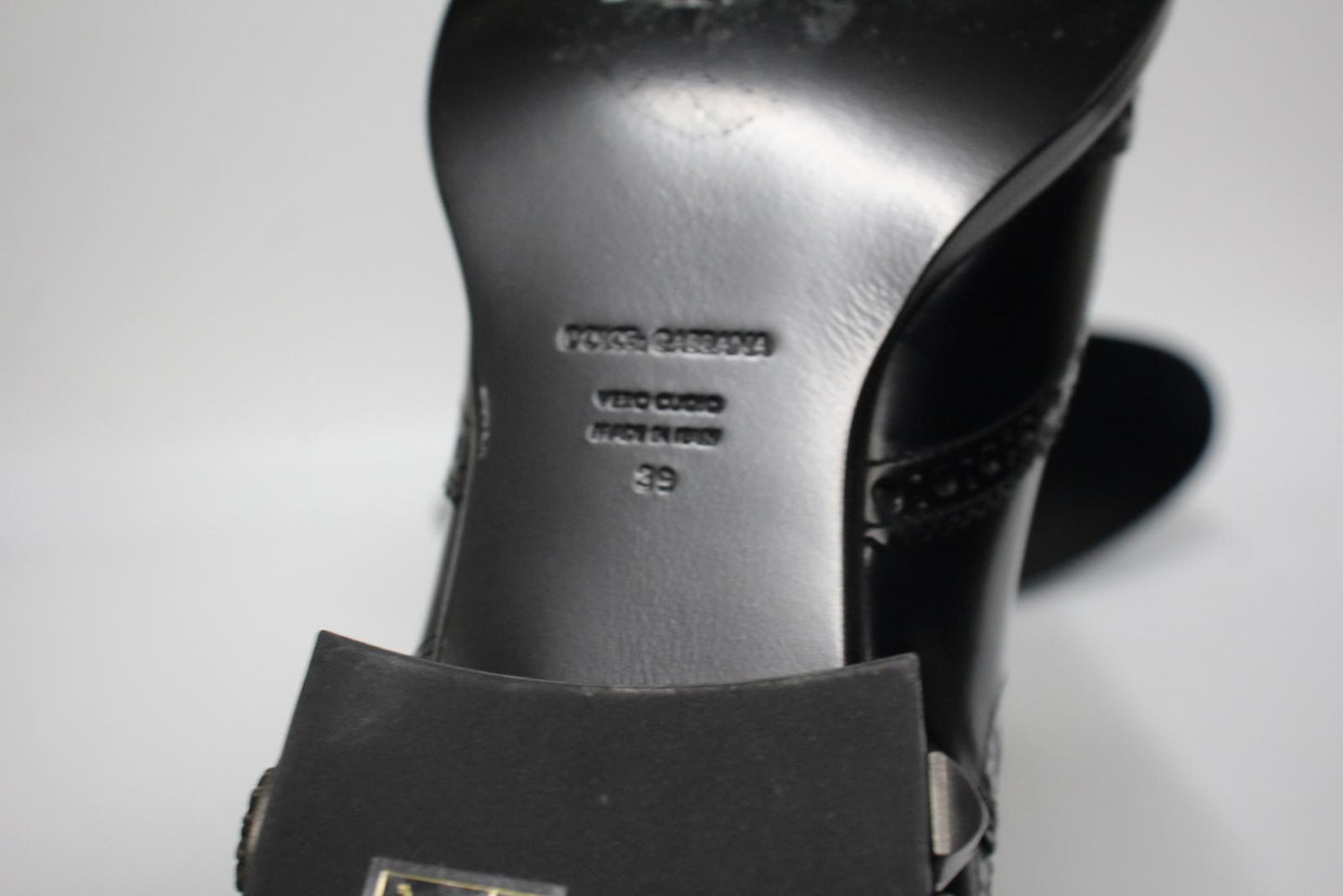 DOLCE & GABBANA Ladies Black Leather Studded Heel Brogue Chelsea Boots UK6 NEW