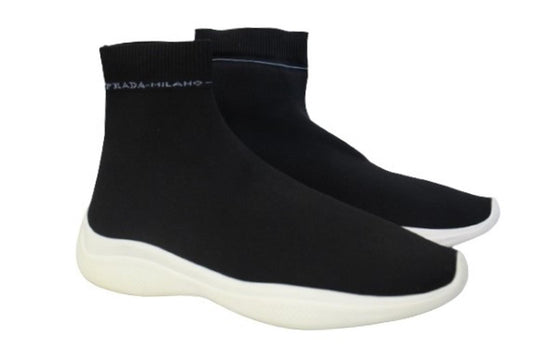 PRADA Ladies Black Stretch Knit Ankle Length Sock Sneakers EU38 UK5 NEW