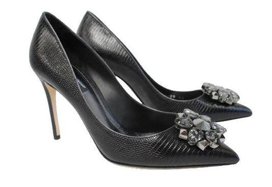 DOLCE & GABBANA Ladies Black Leather Bellucci High Heel Court Shoes EU38 UK5 NEW