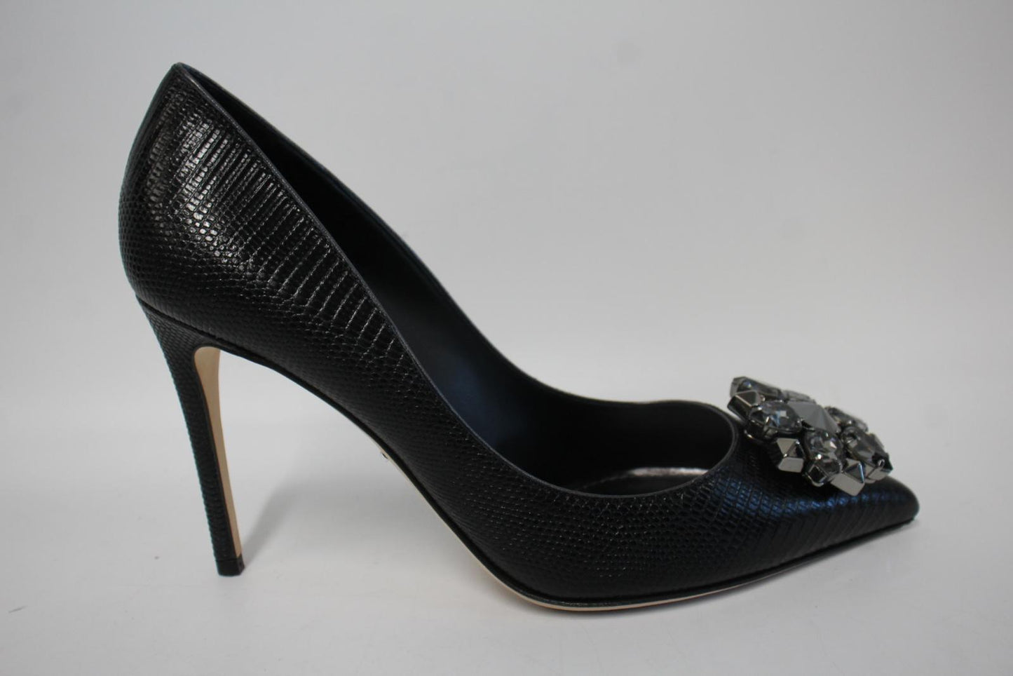 DOLCE & GABBANA Ladies Black Leather Bellucci High Heel Court Shoes EU38 UK5 NEW