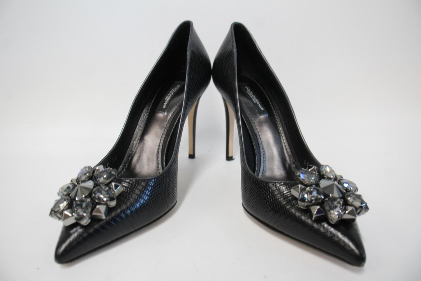 DOLCE & GABBANA Ladies Black Leather Bellucci High Heel Court Shoes EU38 UK5 NEW