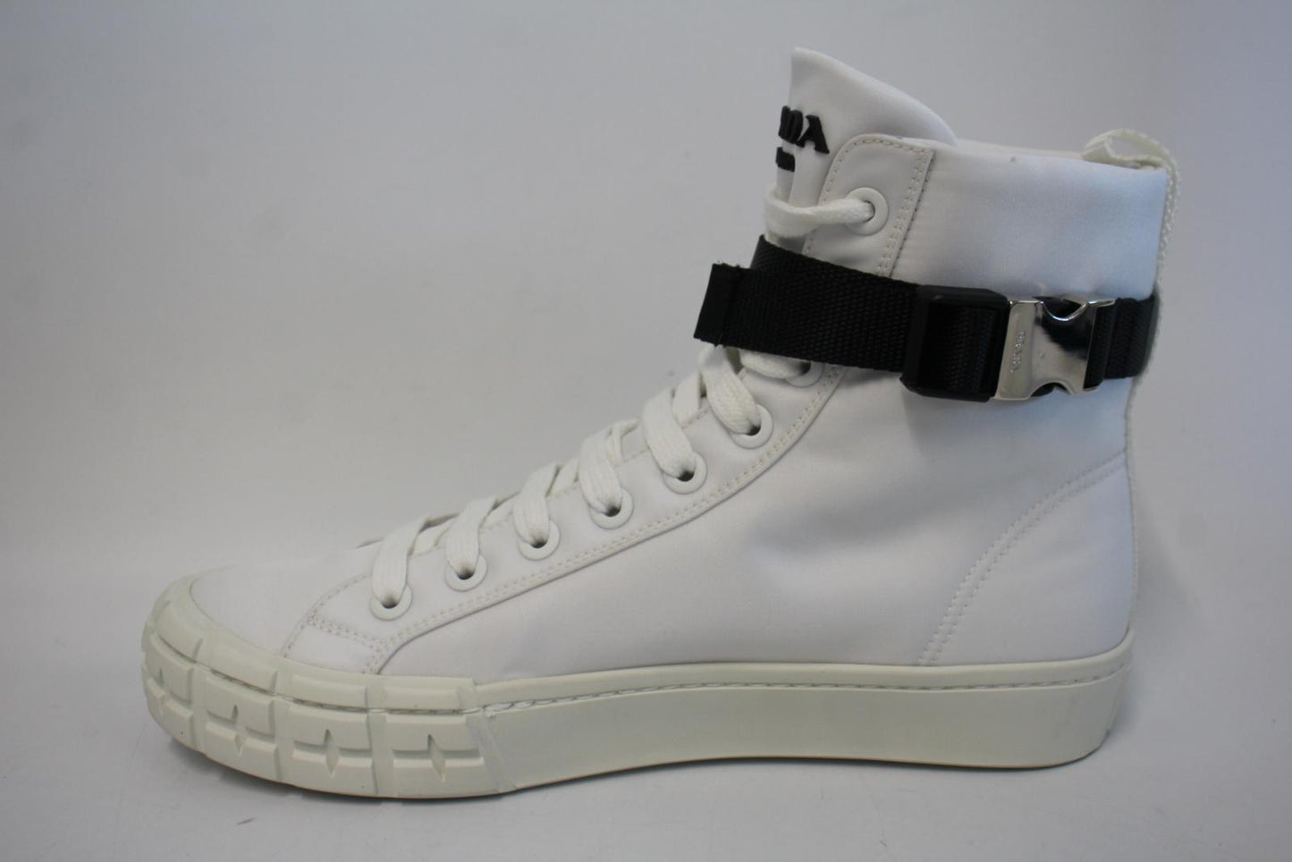 PRADA Men's White Wheel Re-Nylon High-Top Sneakers w Zip Pouch UK6.5 NEW