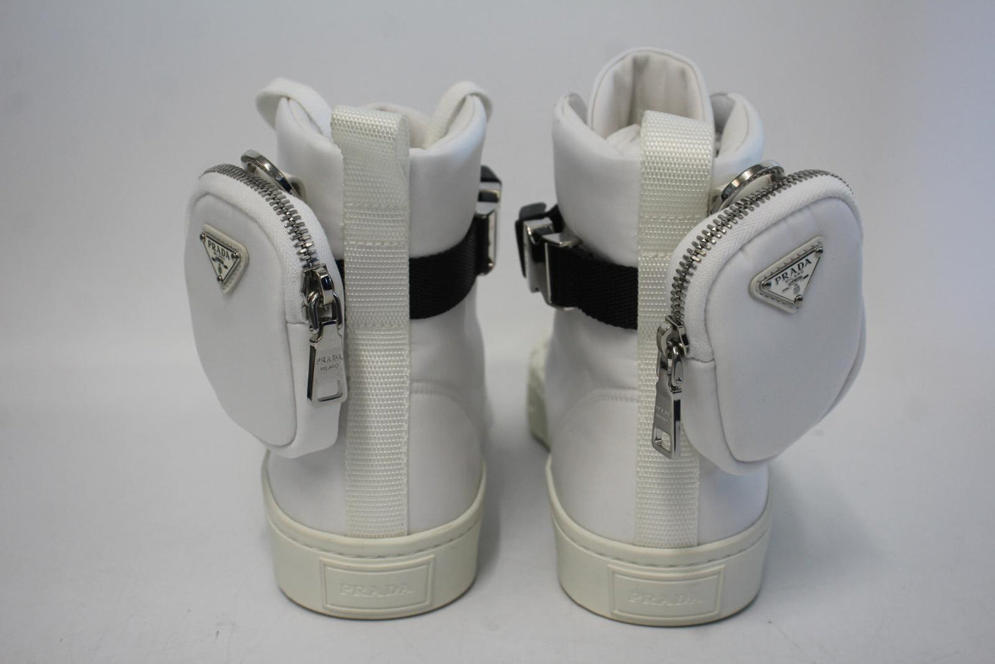 PRADA Men's White Wheel Re-Nylon High-Top Sneakers w Zip Pouch UK6.5 NEW