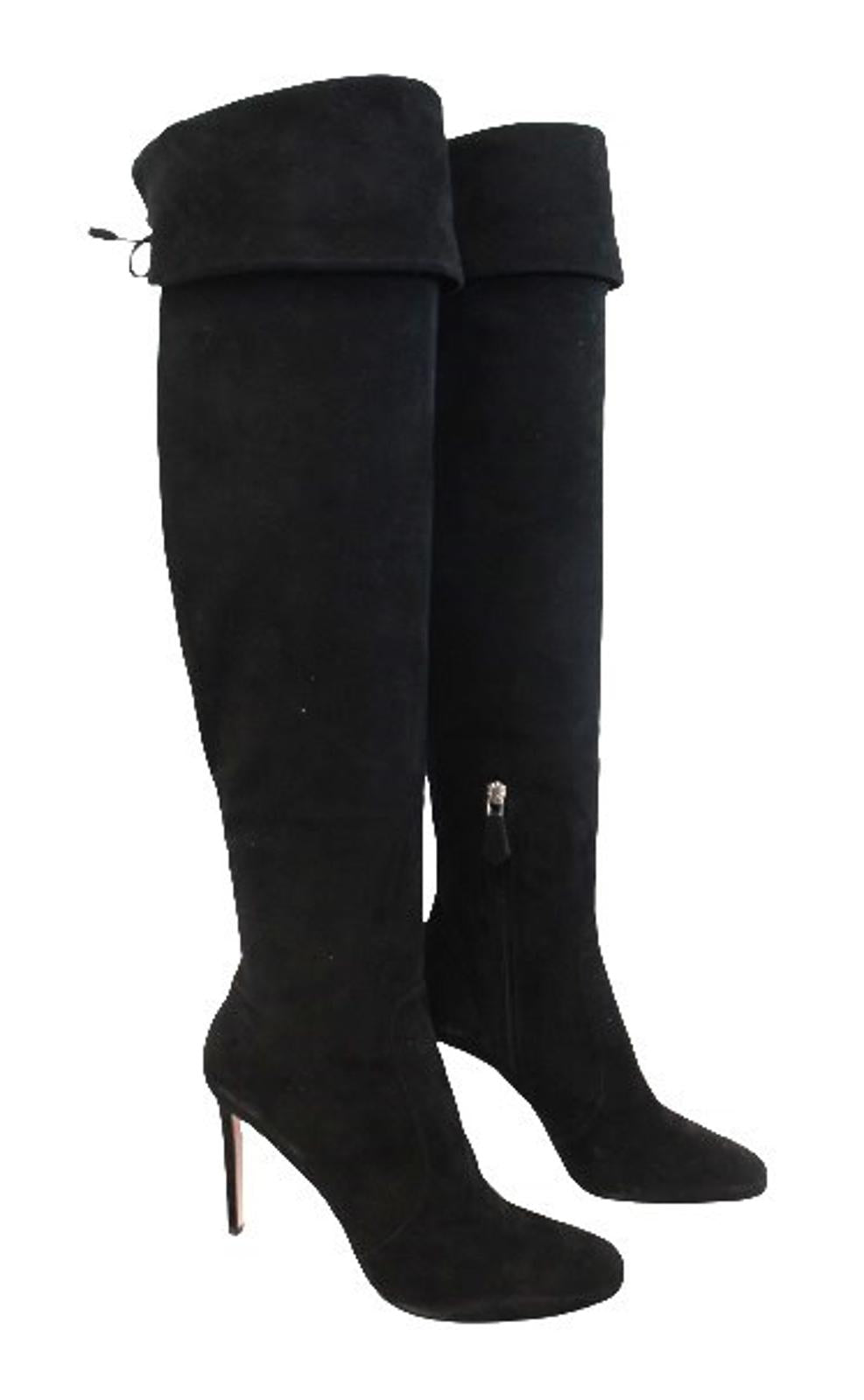 PRADA Ladies Black Suede Over The Knee Side Zip High Heel Boots EU38 UK5 NEW
