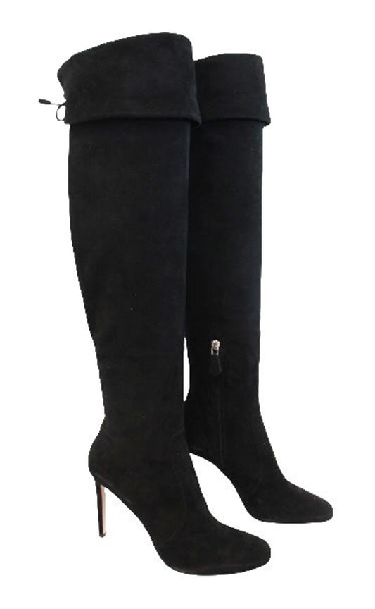PRADA Ladies Black Suede Over The Knee Side Zip High Heel Boots EU38 UK5 NEW
