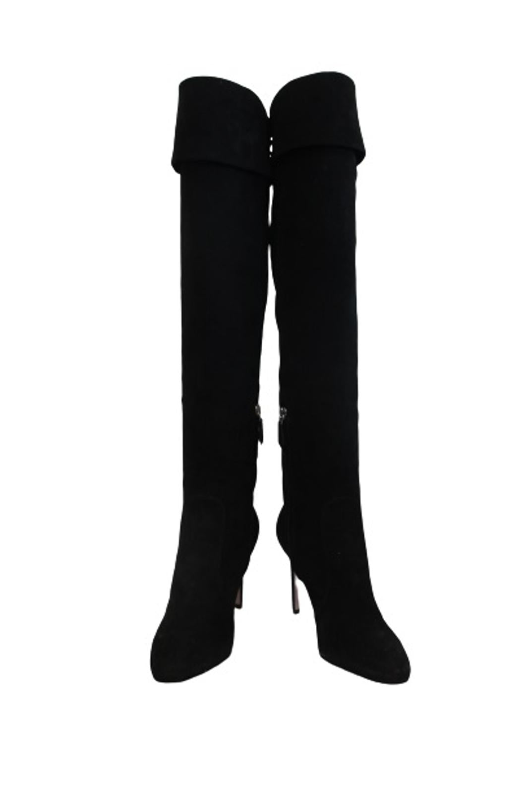 PRADA Ladies Black Suede Over The Knee Side Zip High Heel Boots EU38 UK5 NEW