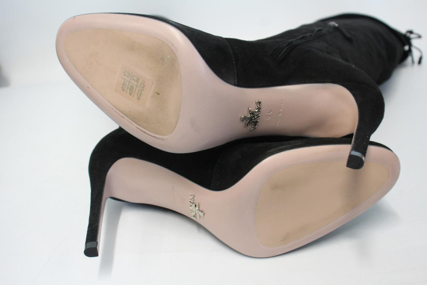 PRADA Ladies Black Suede Over The Knee Side Zip High Heel Boots EU38 UK5 NEW
