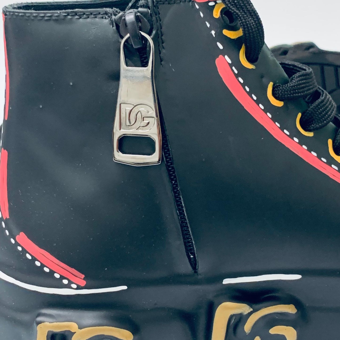 DOLCE & GABBANA Black Men's High Top Drawing Sneaker Trainer UK 8 NEW