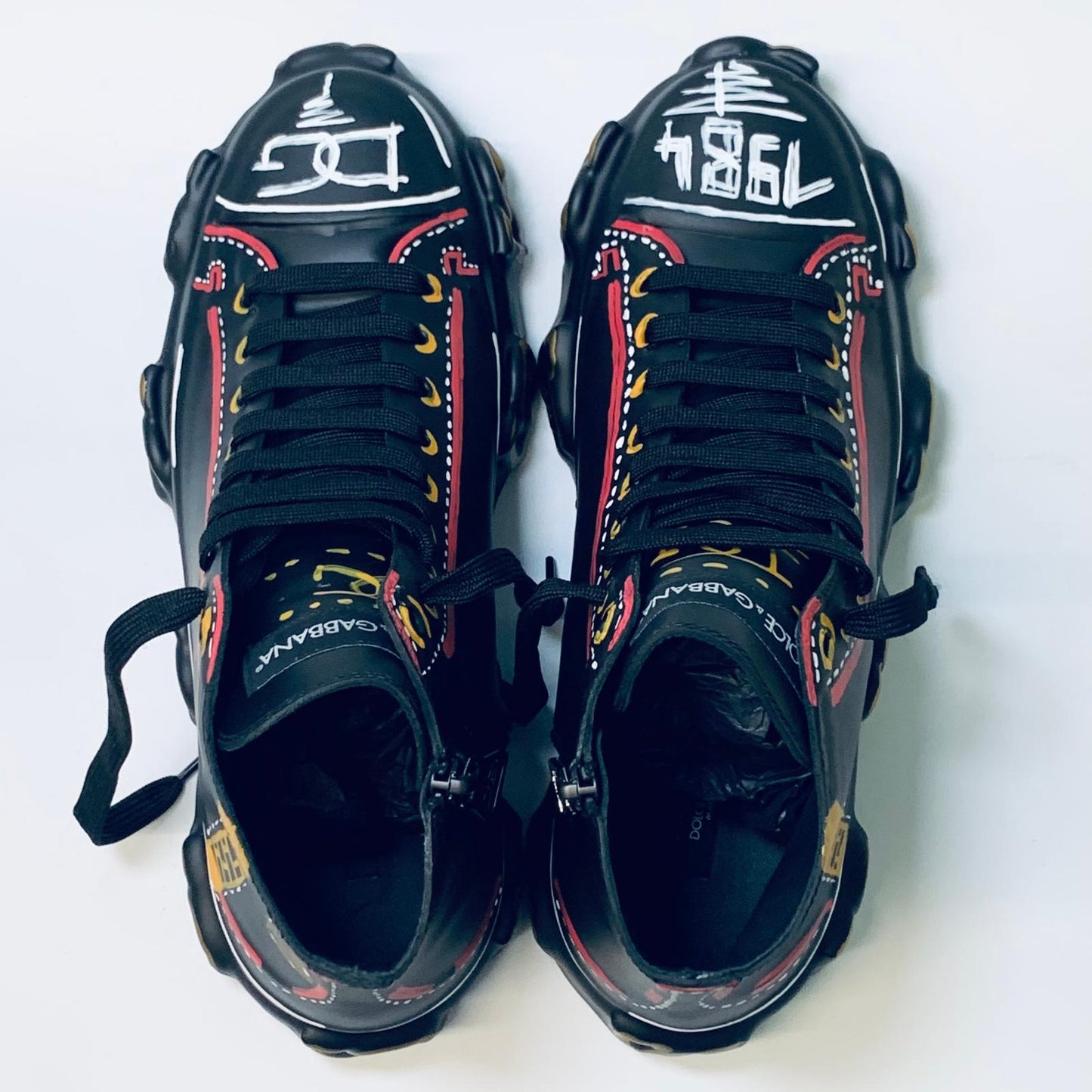 DOLCE & GABBANA Black Men's High Top Drawing Sneaker Trainer UK 8 NEW