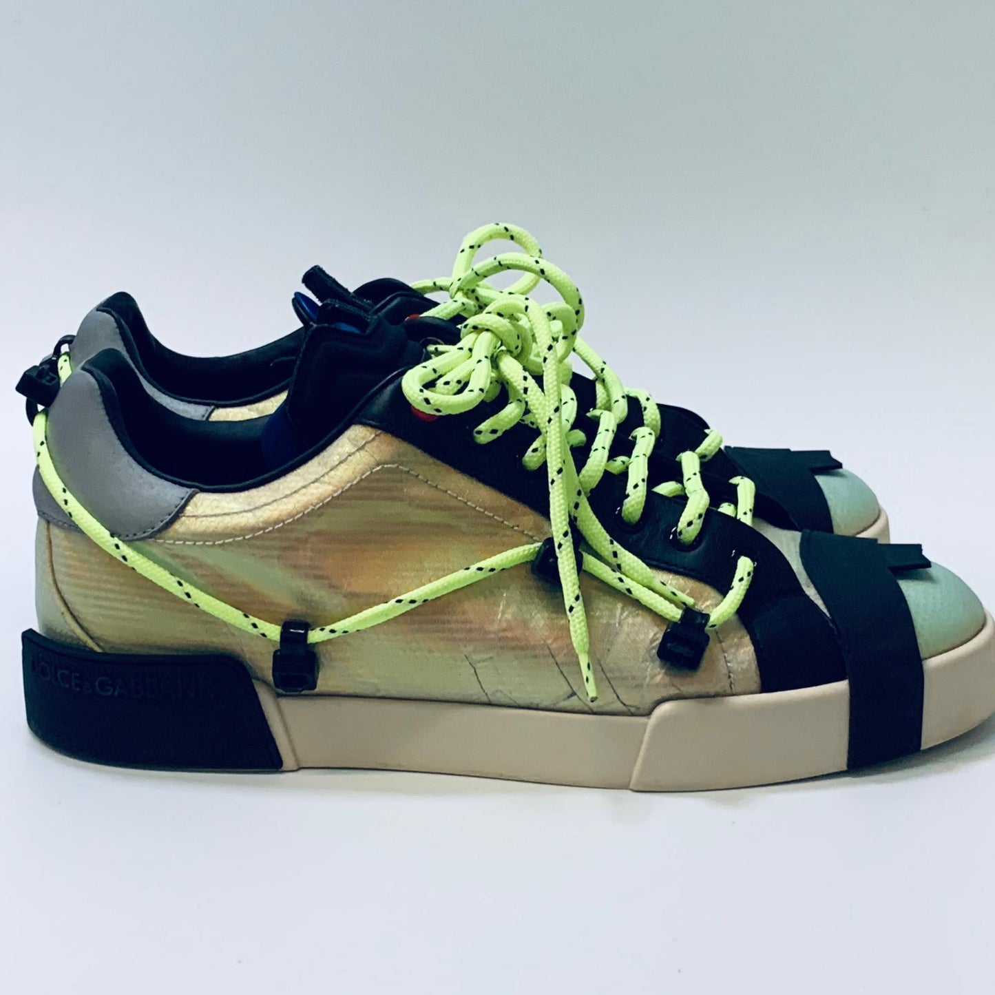 DOLCE & GABBANA Black Rim Neon Layer Men's Sneaker Trainer Size UK 8 NEW