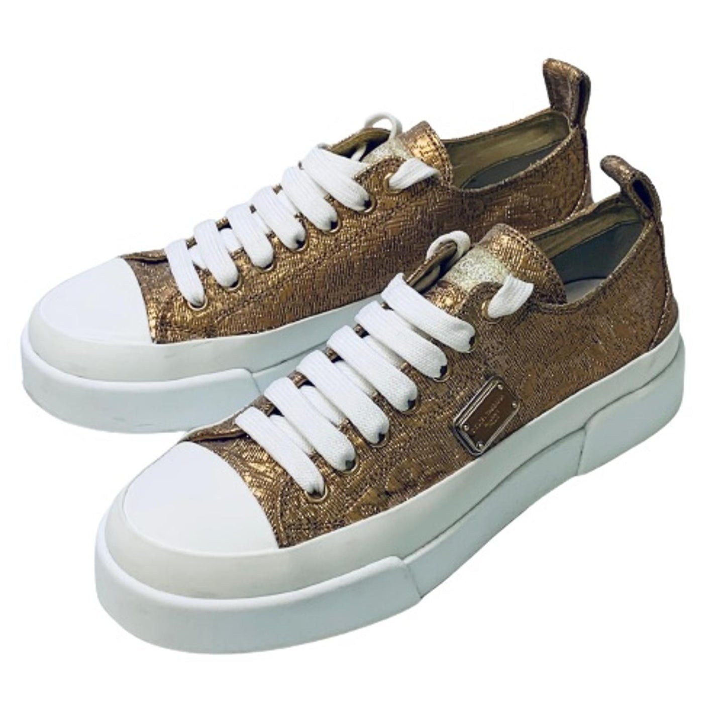 DOLCE & GABBANA Gold Ladies Foil Quilt Sneaker Trainer Shoe UK 4 NEW