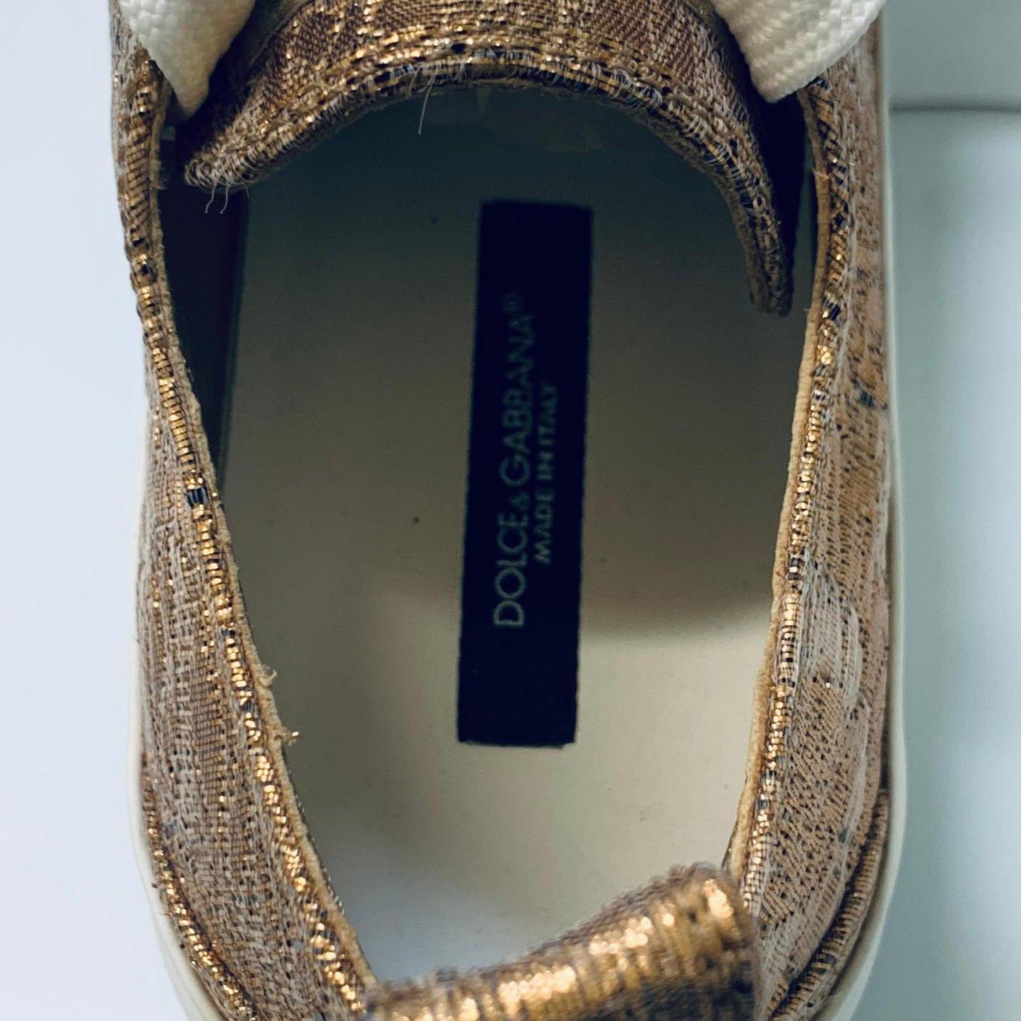 DOLCE & GABBANA Gold Ladies Foil Quilt Sneaker Trainer Shoe UK 4 NEW