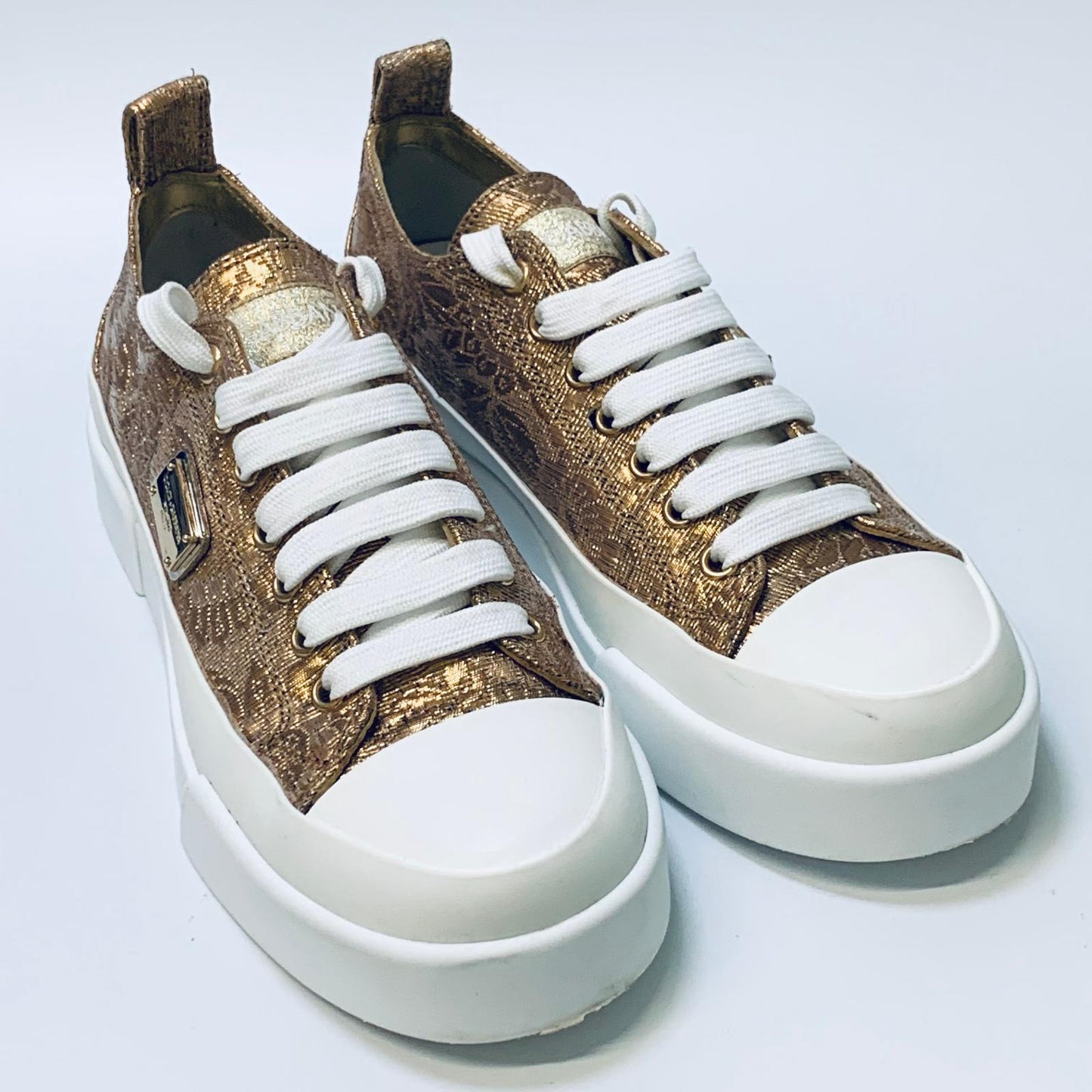 DOLCE & GABBANA Gold Ladies Foil Quilt Sneaker Trainer Shoe UK 4 NEW