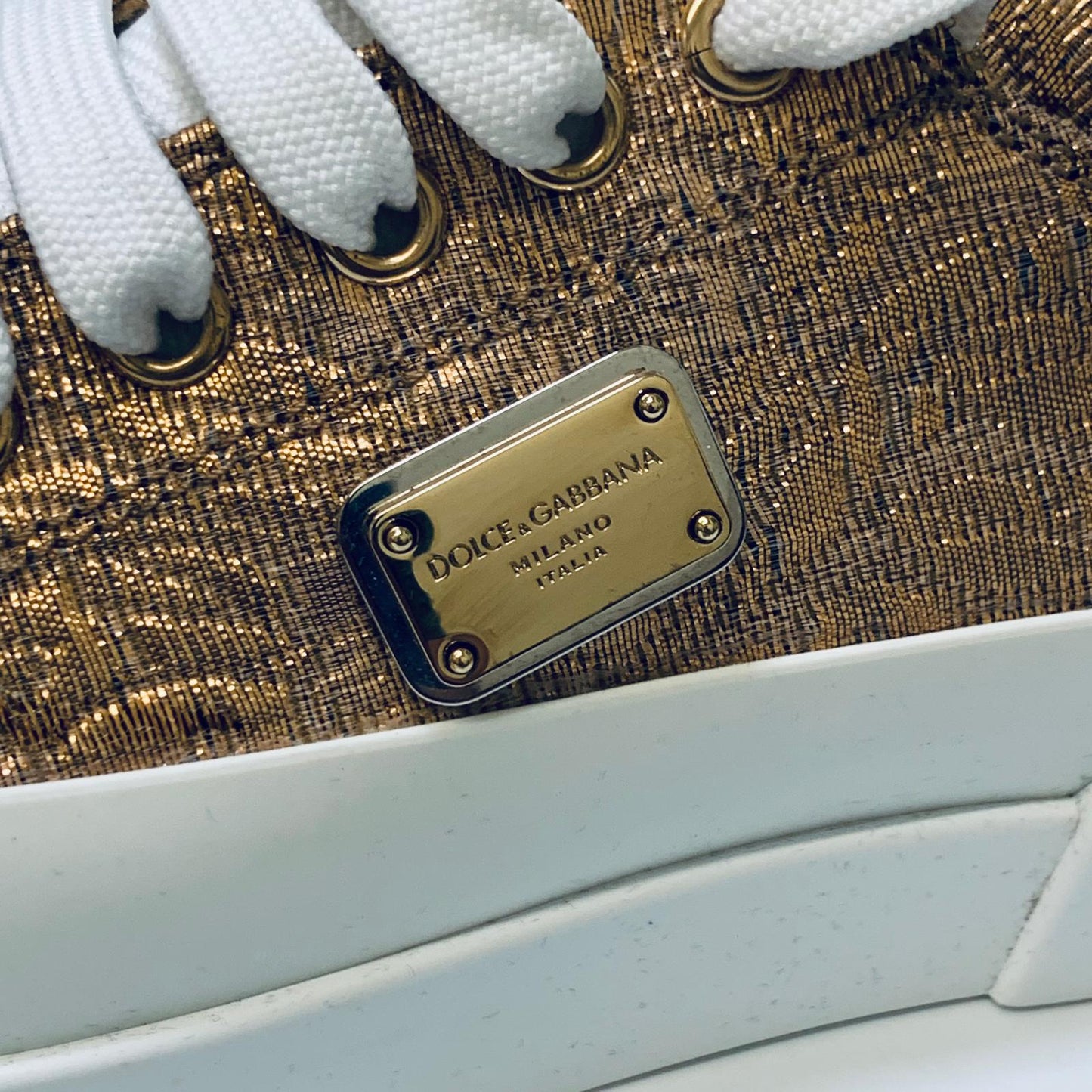 DOLCE & GABBANA Gold Ladies Foil Quilt Sneaker Trainer Shoe UK 4 NEW