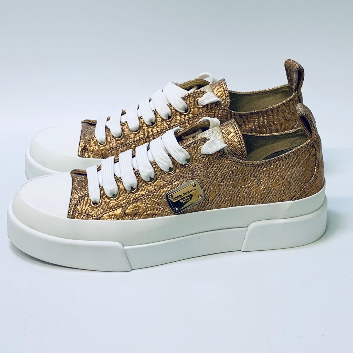 DOLCE & GABBANA Gold Ladies Foil Quilt Sneaker Trainer Shoe UK 4 NEW