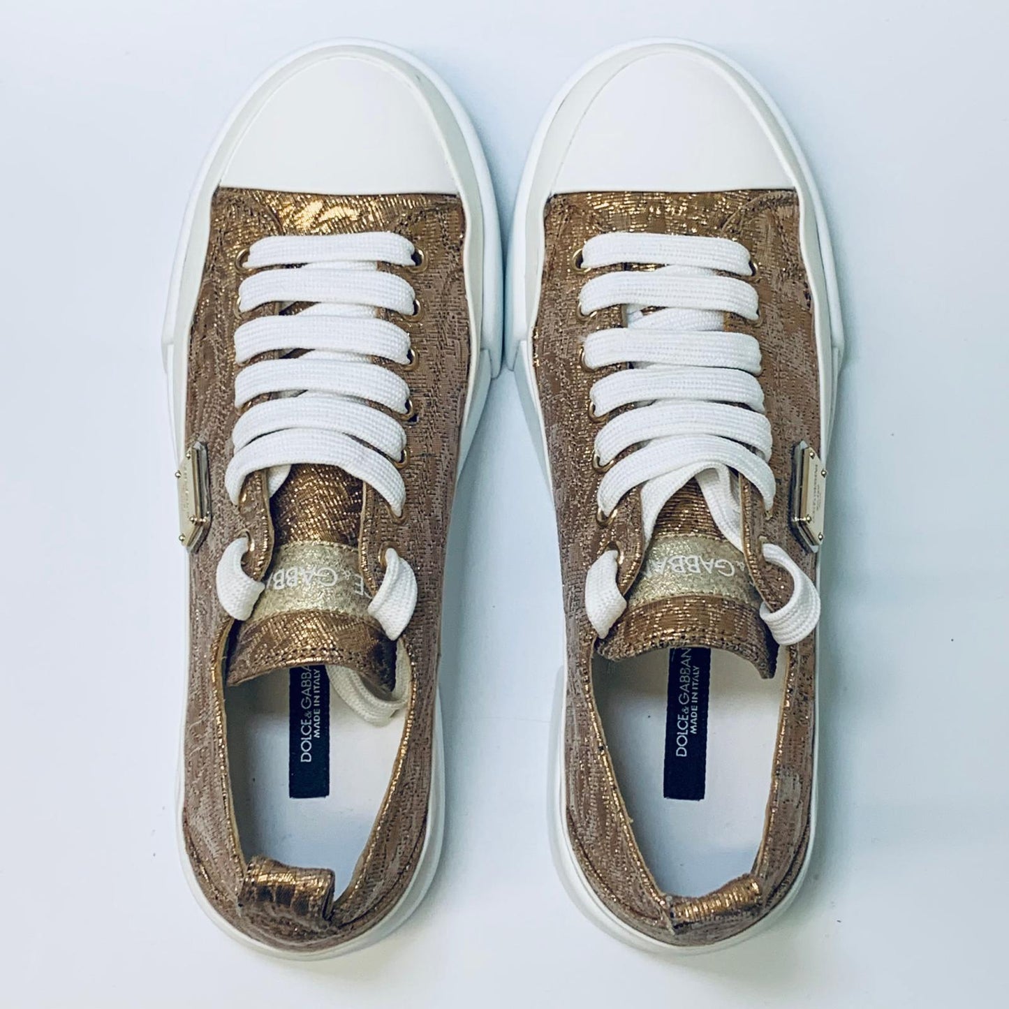 DOLCE & GABBANA Gold Ladies Foil Quilt Sneaker Trainer Shoe UK 4 NEW